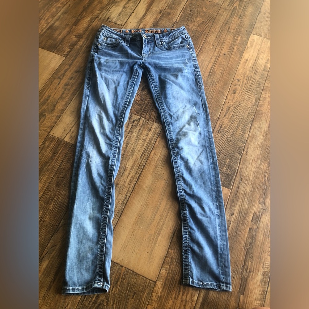 Rock Revival Jeans Alivia Skinny Womens Size 27 Medium Wash Low Rise 28.5 Inseam